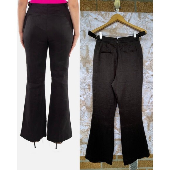 Aje Black Linen-Blend Elements Flared Pant, Brand Size 8 - Picture 2 of 12